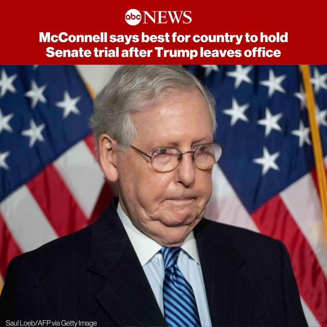 ABC Newsさんのインスタグラム写真 - (ABC NewsInstagram)「Senate Majority Leader Mitch McConnell signaled in a letter to his colleagues that he has not ruled out voting to convict Pres. Trump in an upcoming Senate impeachment trial, even as he made it clear he thinks that no trial should start until after Trump leaves office. MORE AT LINK IN BIO.」1月14日 9時32分 - abcnews