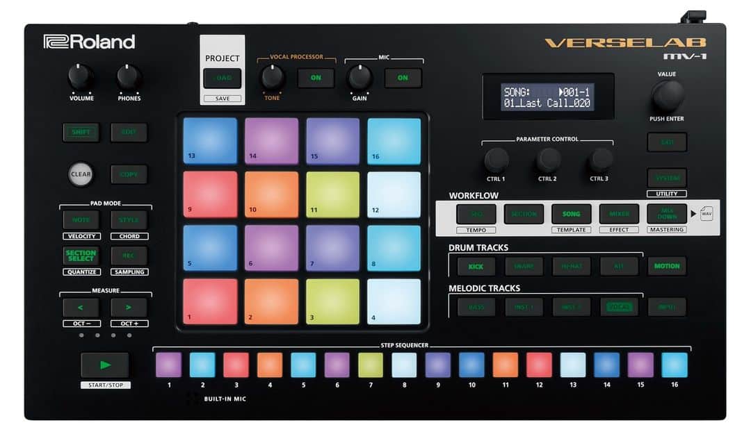 Block.fmのインスタグラム：「Rolandが最新ヒップホップ/R&Bなどの楽曲制作を1台で完結できる『VERSELAB MV-1』を発表! 複数の機材の用意、セッティングの手間なく制作手順に沿って配置されたボタンを操作するだけで楽曲を制作できる。⁠ ⁠ 続きはlink in bio」