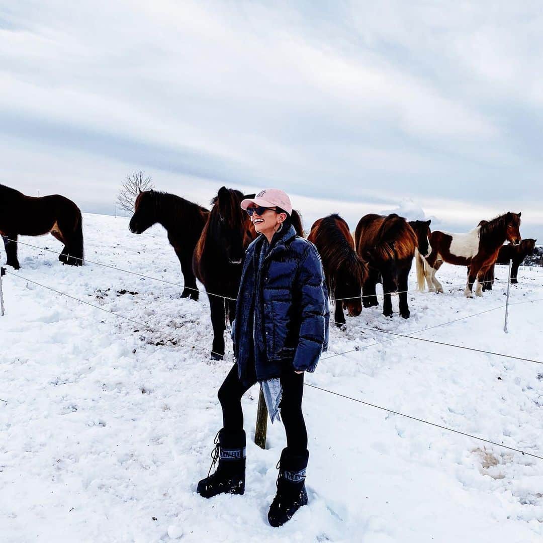 Anniのインスタグラム：「Making new friends in the snow 🐴❤️ #winterwonderland #winter #snow ——————————————————————————— • • • •  #blogger #inspiration #americanstyle #fashionblogger #fashionblogger_de #blogger #inspo #girl #me #tumblr #pinterest #2021 #qualitytime」