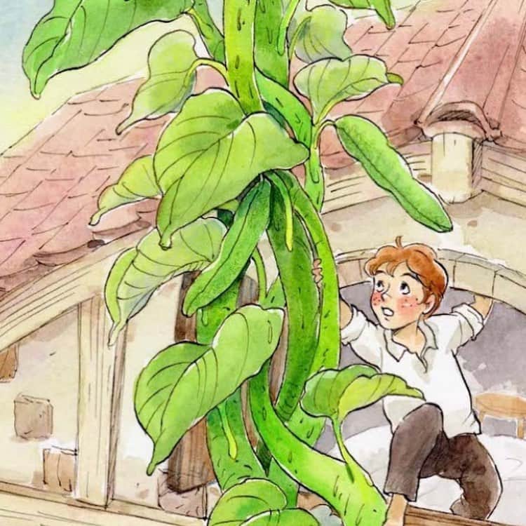 イラストレーター山崎牧子のインスタグラム：「Yellow Bird Project様 電子書籍のお仕事📚 挿絵を担当させていただきました 「ジャックと豆の木」 配信されています🌱🌱🌱 子どもの頃大好きだった童話、 楽しみながら描かせていただきました。 Yellow BirdProject「ジャックと豆の木」でよろしければ検索してみて下さいね😌 英語版／日本語版　とご覧いただけます。 #いなとめまきこ#童話#電子書籍#ジャックと豆の木#絵本#イラストレーター#水彩画#挿絵#jackandbeanstalk#ebook#illustration#childrensbooksillustrations#childrensbooksillustrator#picturebook#artwork」