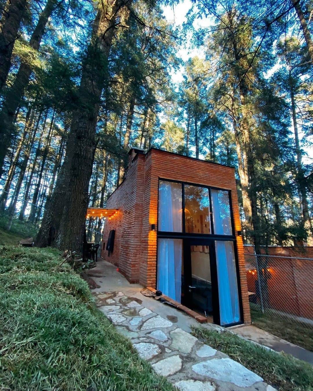 Airbnbのインスタグラム：「Let Edgar—an architect and a Superhost—show you how enchanting a little geometry can be. Every element of his tiny cabin seems to align with the countryside. When you want some wilder beauty, climb to the nearby Peña del Cuervo lookout to see why the surrounding forest was one of the very first places Mexico protected.   Photo: @tinygrinhouse」