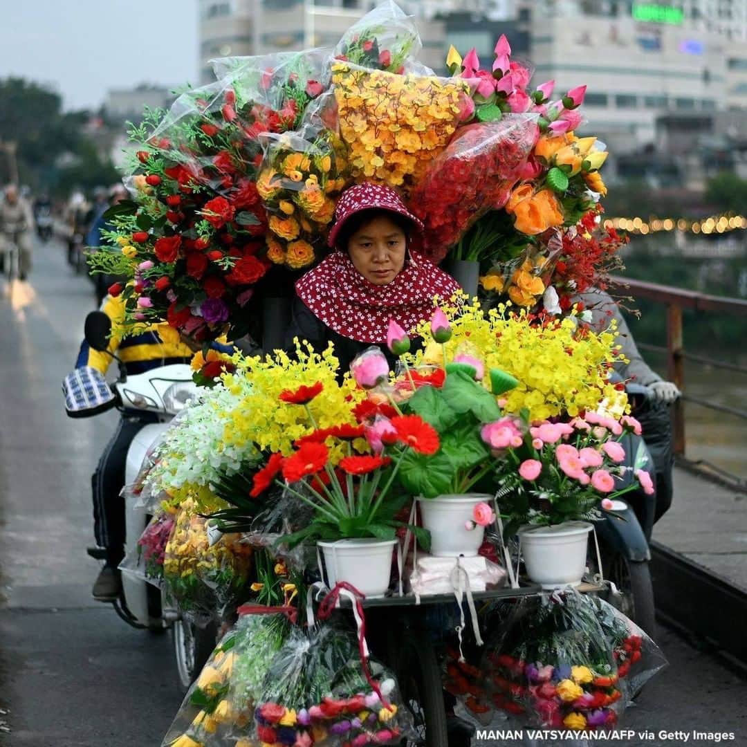 ABC Newsさんのインスタグラム写真 - (ABC NewsInstagram)「Woman selling artificial flowers rides her bicycle along the Long Bien bridge in Hanoi. #flowers #cycling #hanoi」1月14日 20時11分 - abcnews