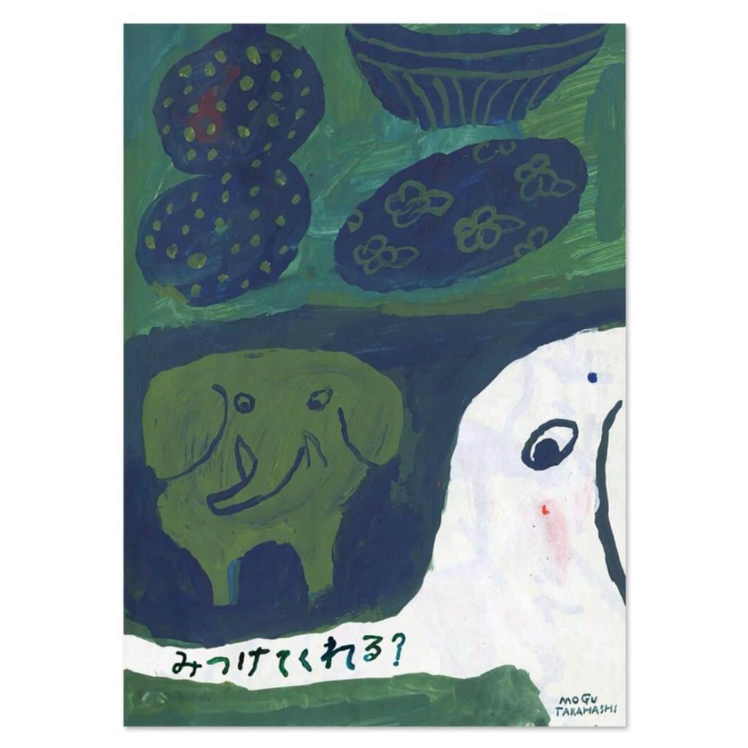 Mogu Takahashiのインスタグラム：「🐘🔍🔍 Hiding Elephant poster available @finelittleday ! Text in the painting says “Can you find me?” and beautiful pictures by @eyerev (Totoro is hiding!)  トトロがかくれているんだよ〜 #mogutakahashi #finelittleday #hidingelephant」