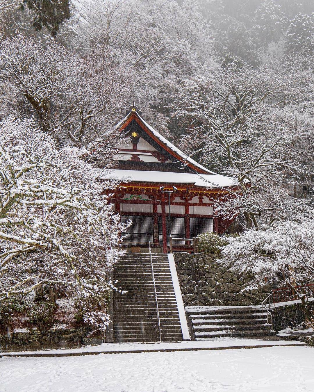 Koichiさんのインスタグラム写真 - (KoichiInstagram)「Red in pure white  雪に包まれると、 様々なものの色が消えていく。 静寂の社に白と朱だけが残った。  #BeautifulJapan #Hellofrom #Nara #談山神社 #奈良  .」1月14日 20時14分 - koichi1717