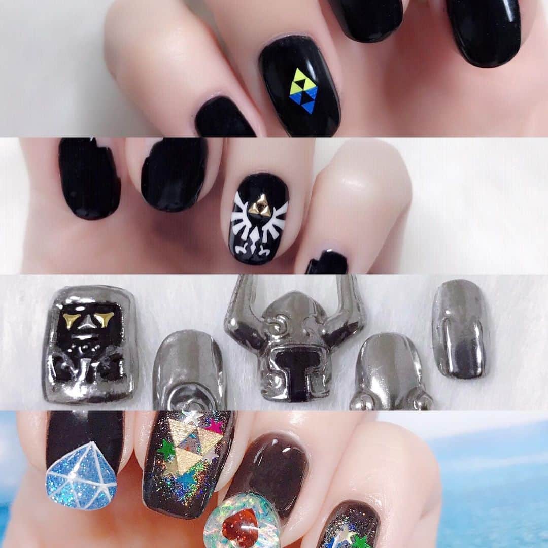なかやまちえこのインスタグラム：「過去のゼルダネイル💅⠀ ⠀ #nail #nails #nailart #ネイル #美甲 #ネイルアート  #japanesenailart #manucure #japanesenails #manicurist #gelnails #أظافر #네일아트 #미용 #vẽmóng #ngườiđẹp  #เพ้นท์เล็บ #искусствоногтя #artedeuñas #เพ้นท์เล็บเจล #ジェルネイルデザイン #ネイルデザイン #senikuku #nagelkunst #ゼルダの伝説 #ゼルダネイル #legendofzelda #zelda #zeldanails」