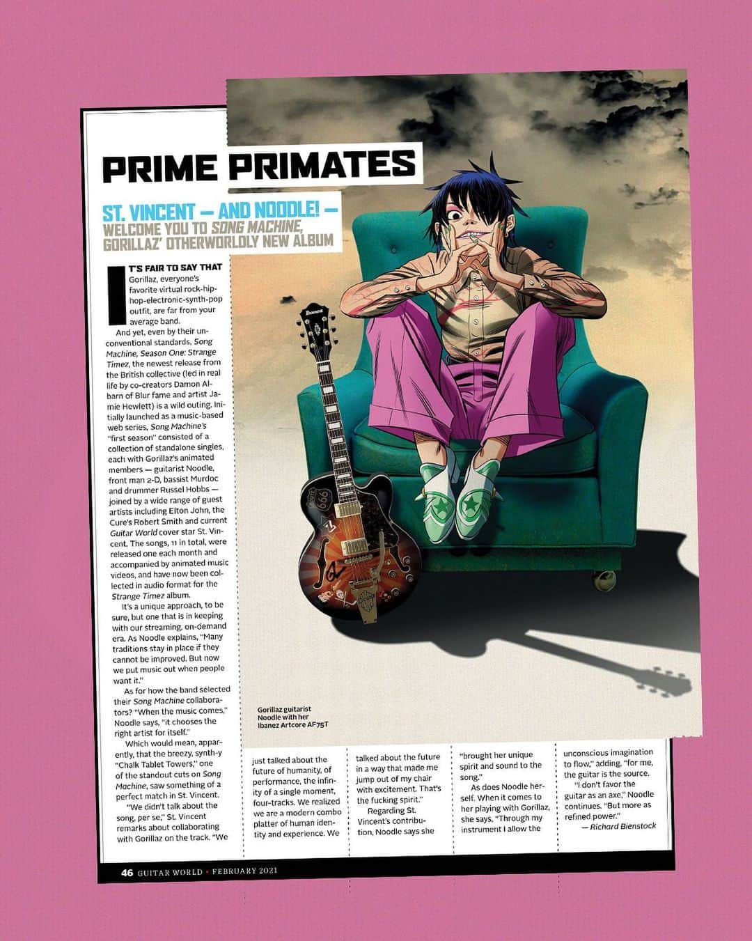 ヌードルのインスタグラム：「わたし です ！➕ @st_vincent ❗️ 🎸🌎🙃✌️ @guitarworldmagazine」