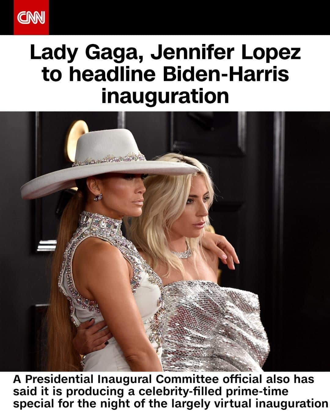 CNNさんのインスタグラム写真 - (CNNInstagram)「Lady Gaga and Jennifer Lopez will headline President-elect Joe Biden's and Vice President-elect Kamala Harris' swearing-in ceremony, the Presidential Inaugural Committee announced on Thursday. Gaga, who has a history of activism alongside Biden and campaigned for him during the general election, will perform the national anthem. There will be a musical performance by Lopez, who has used her voice during the coronavirus pandemic to speak out against its disproportionate toll on minority communities. Tap the link in our bio to see who else will perform.⁠ ⁠ (📸:John Shearer/Getty Images for The Recording Academy)」1月15日 2時02分 - cnn