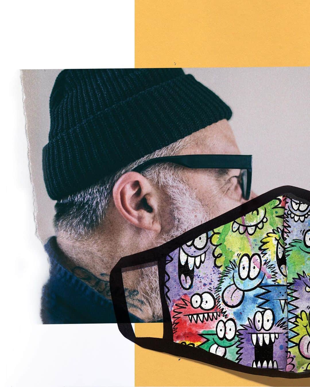 Stanceのインスタグラム：「Street Savant 🎨... Stance has teamed up with Brooklyn, NYC illustrator and designer, Kevin Lyons, @klyonsnatborn for our first artist mask collaboration. Featuring his iconic monsters on one side, the mask interior is made with Stance signature Butter Blend™ to keep you covered, comfortably 😷 ☁️... Link in bio. #punksandpoets」