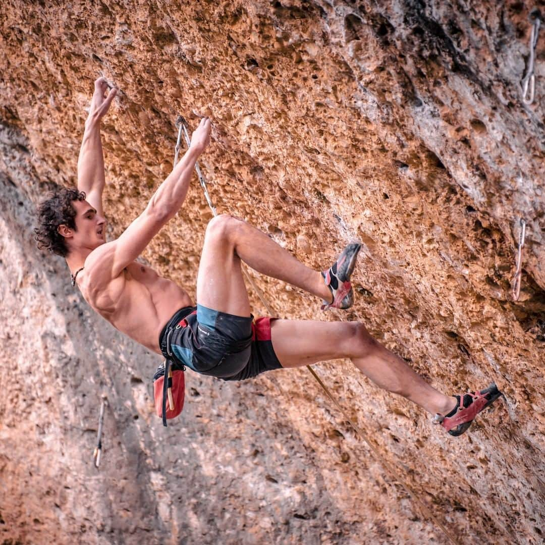 アダム・オンドラさんのインスタグラム写真 - (アダム・オンドラInstagram)「For Margalef, which is mostly very steep climbing, I loved wearing Solution climbing shoes from @lasportivagram. Since 1 year ago, beside regular Solution, there has also been a younger sibling Solution Comp. That's my absolute favorite shoe for indoor lead climbing and steep climbing on the rock. It's considerably softer than regular Solution, which means more sensibility in the toe-box and makes me feel more secure while moving my feet quickly. Compared to regular Solutions, the heel part is softer and more narrow. I wouldn't say it's better or worse, it's just different. Despite a pretty agressive down-turn shape, it's still soft enough for smearing on the volumes. Which could be also disadvantage when it comes to edging in less steep or vertical terrain, when a lot of weight and pressure is on the foot. That's why I still bring regular Solution for the climbs where I put a lot of pressure onto the feet, especially when hard kneebars are included. That's why regular Solutions were the obvious choice for Perfecto Mundo as most of the other shoes wouldn't take the immense pressure of the kneebars. Even though for most of Perfecto Mundo, Solution Comp would actually work much better and I'd be more sensitive and thus more secure with my footwork. Due to the higher sensibility, I climbed most of the other routes in Margalef in Solution Comp and I absolutely loved them.  Both regular Solutions and Solution Comp come up in two versions - regular ones and its female version. In general, female versions are softer and work better if your weight is low. For all kids and teenagers, female versions will most likely be the better option. Your weight and shoe size will be a pretty decisive factor for the perception of the stiffness. Even though I'm using Solution Comp for competitions as I find stiffness/sensitivity balance just perfect for the comps, sometimes I take the female version for the climbs when I want even more sensitive shoe. And that can be true even for the heel part. I know it takes some courage to climb in pink shoes, but it might be worth it, guys!  Pics by @pet.phot  #adamondra #AO #lasportiva #climbinglife #climber #onthego #margalef #perfectomundo」1月15日 4時57分 - adam.ondra