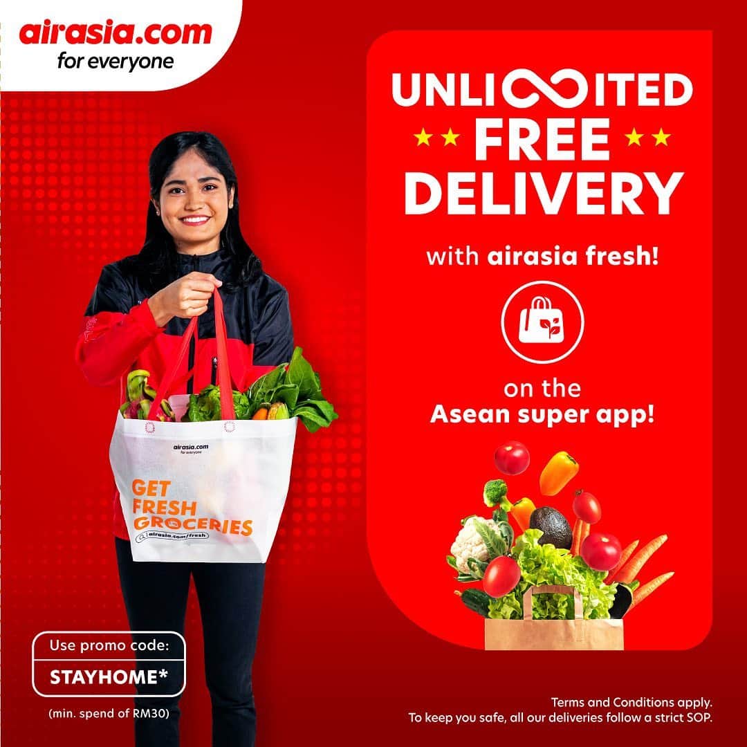 エアアジアさんのインスタグラム写真 - (エアアジアInstagram)「Shopping, groceries, and even your favorite food cravings are now all available in one app featuring UNLIMITED FREE DELIVERY!*  Yup, you read that right! Just download the Asean super app, airasia, to get your FOOD, FRESH, and SHOP orders and experience hassle-free transactions with us! T&Cs apply.**  Happy shopping! #airasiaDelivers __________ *Promo is applicable in Klang Valley only. Launching in more cities soon. Stay tuned.  **For Food: Unlimited Free Deliveries for ALL across Food (up to 15km); Fresh: min. RM30 spend, no distance limitation. MY only; and for Shop: min. RM30 spend, no distance limitation. MY only.」1月15日 19時20分 - airasiasuperapp