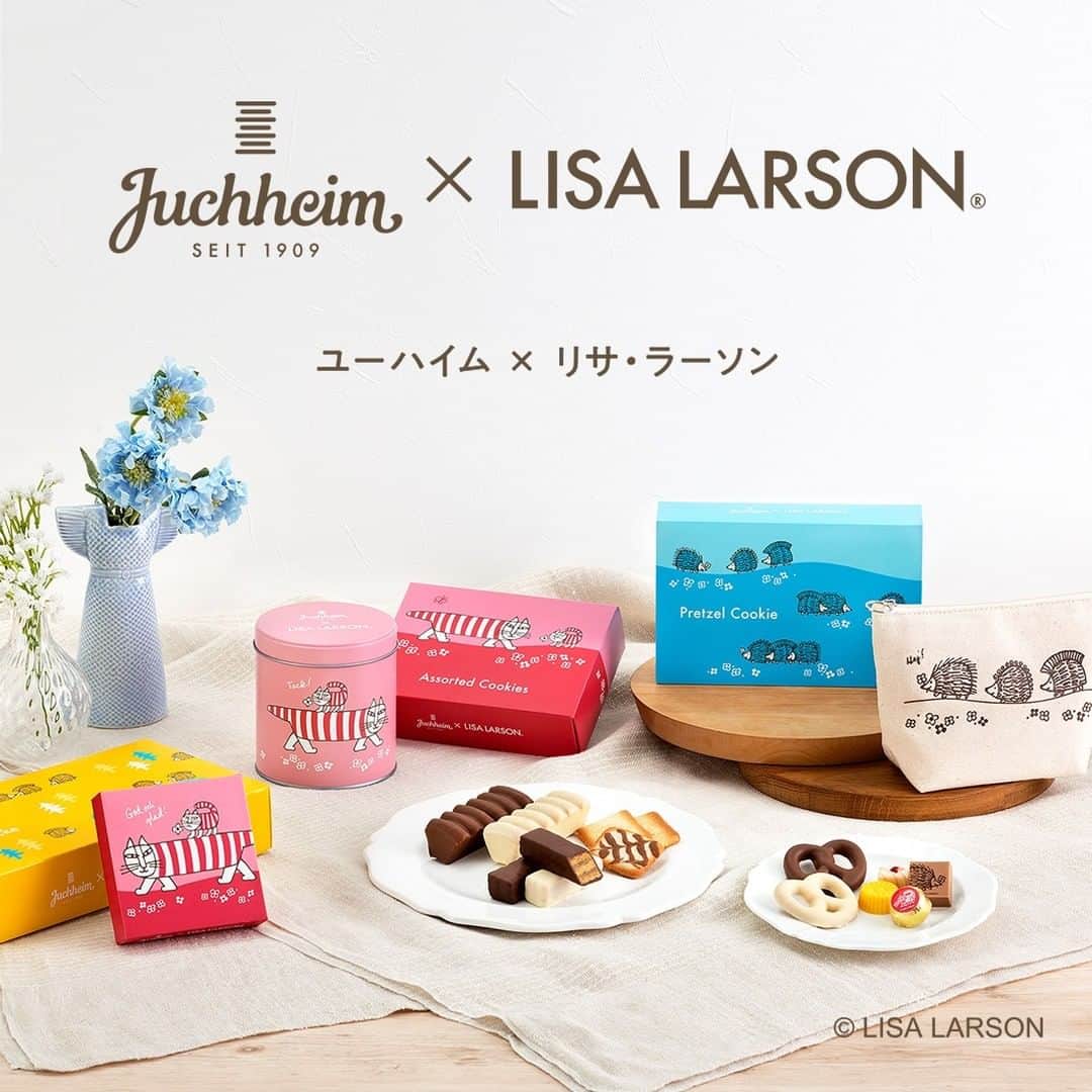 ユーハイム公式さんのインスタグラム写真 - (ユーハイム公式Instagram)「【ユーハイム×リサ・ラーソン】 昨年ご好評をいただきました、 北欧スウェーデンを代表する陶芸家・デザイナーの リサ・ラーソンとのコラボレーション商品を発売いたします。   チョコレートがけのバウムクーヘンをはじめ、 様々なチョコレートのお菓子をご用意しました。 アフターユースのできる缶やポーチが ついた商品もございますので、 自分へのご褒美や親しい方への ギフトとしてもお使いいただけます。  今年のテーマは「みんなで遊ぼう」。 ネコのマイキーにベイビーマイキー、 ハリネズミ３兄弟たちがお花をつみながら 花畑や森で仲良く遊んでいます！ かわいらしいキャラクターたちが描かれたポップな 色合いのパッケージでみなさんにお届けします。  ※オンラインショップでの販売は1月中旬頃を予定しております。 ※数量限定商品のため、無くなり次第終了となります。 ※商品のお取扱いについては最寄りの店舗にてお問い合わせください。  #バレンタイン #ユーハイム #リサラーソン #北欧 #マイキー #ベイビーマイキー #ネコ #イギー #ピギー #パンキー #ハリネズミ3兄弟 #ハリネズミ #チョコレート #バウムクーヘン #ミルフィーユ #プレッツェル #valentine #juchheim #lisalarson #mikey #babymikey #cat #iggy #piggy #punky #hedgehog #chocolate #baumkuchen #millefeuille #pretzel」1月15日 19時00分 - juchheim1909