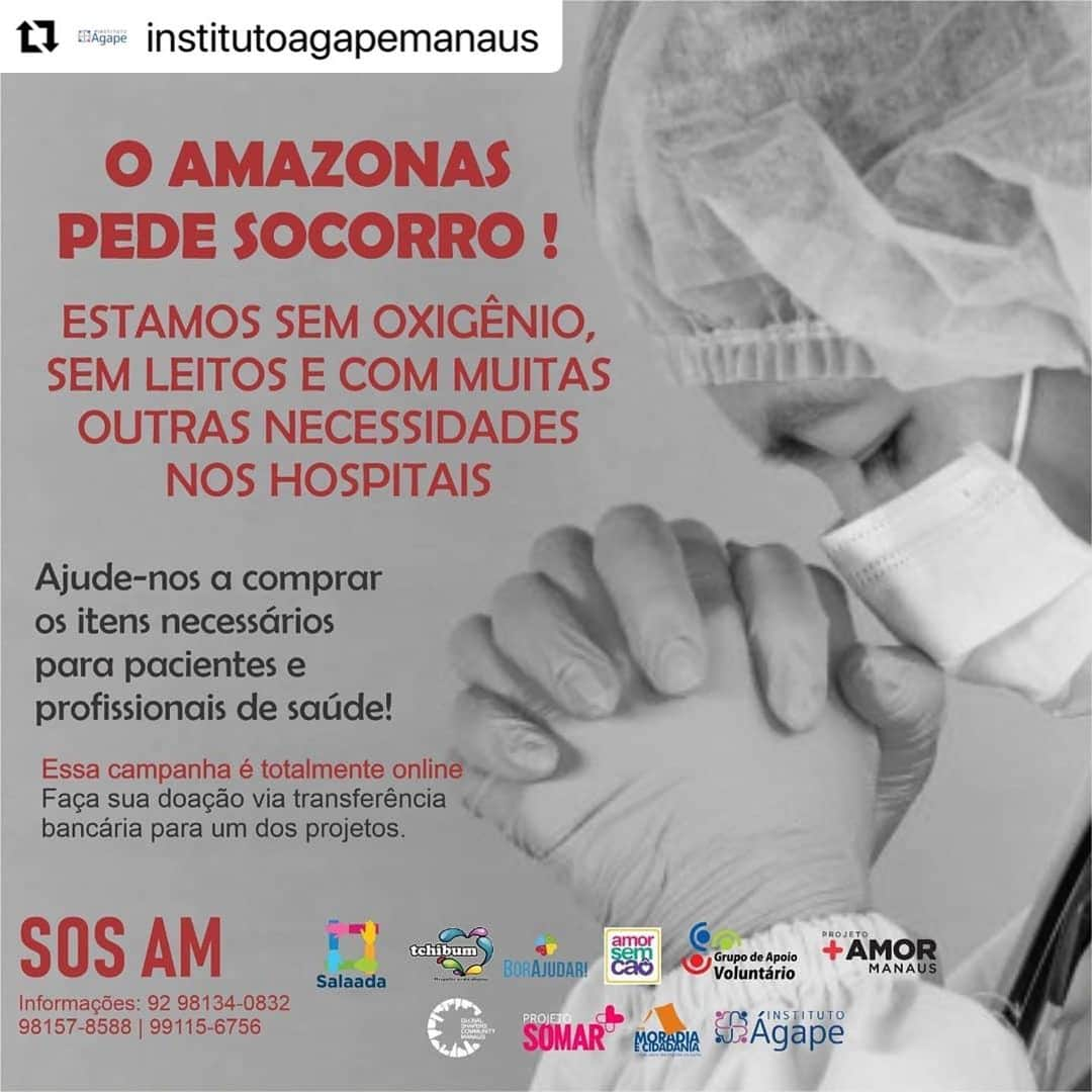 Claudia Leitteさんのインスタグラム写真 - (Claudia LeitteInstagram)「#Repost @institutoagapemanaus  ・・・ Estamos vivendo um momento muito delicado, com um dia muito triste.  Estamos sem oxigênio, sem leitos e com muitas necessidades nos hospitais.  A saúde do nosso estado precisa de socorro! por isso nós reunimos as forças dos grupos solidários:   @salaadasolidario @borajudar @amorsemcao @maisamor.am @institutoagapemanaus @projetosocial.somar @institutotchibum @ongmoradiacidadaniaam @globalshapersmanaus  para juntos em uma campanha arrecadar doações que serão revertidas em compra dos itens necessários com o passar dos dias de acordo com a demanda.  ESSA CAMPANHA É TOTALMENTE ONLINE.  Faça sua doação através de um dos pix ou solicite a conta para transferência .O AM agradece sua contribuição!!  Juntos vamos passar por tudo isso.  #juntosomosmaisfortes  #compartilheacoesdobem #salaadasolidario  #sosAM #covid19AM #sosmanaus #oxigenioparamanaus #sosamazonas」1月15日 10時20分 - claudialeitte