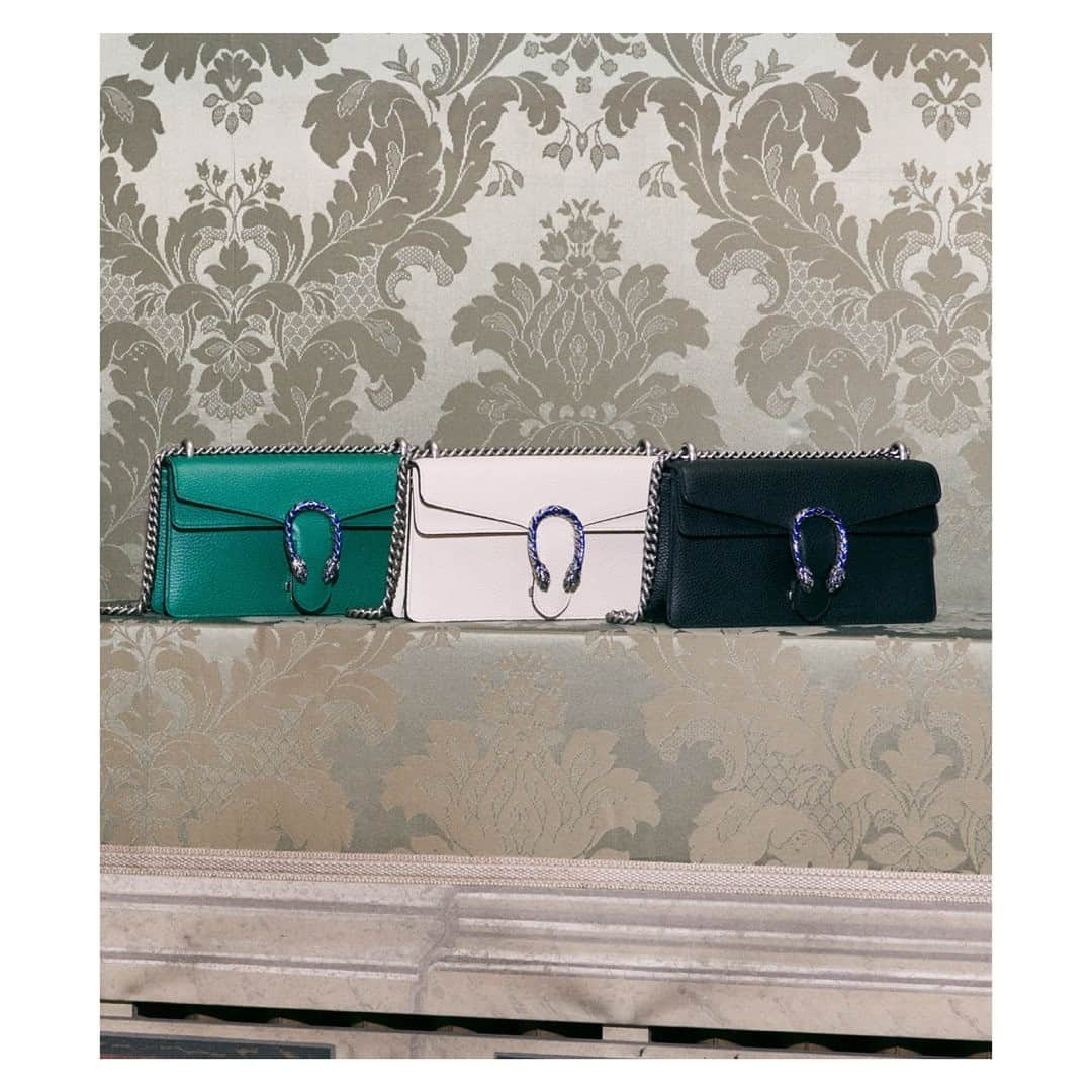 グッチさんのインスタグラム写真 - (グッチInstagram)「Defined by its tiger head closure, the #GucciDionysus shoulder bags take on a new vibrancy in white and black leather as well as a vivid shade of green with electric blue enamel on the closure. Discover more through link in bio. #GucciEpilogue #AlessandroMichele @alessandro_michele」1月15日 19時30分 - gucci