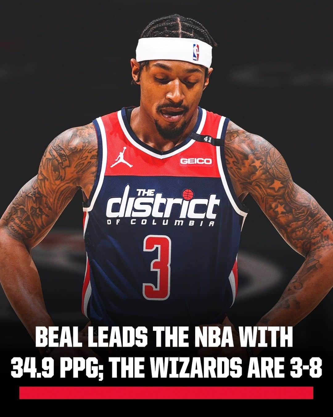 espnさんのインスタグラム写真 - (espnInstagram)「Bradley Beal’s putting up ridiculous numbers, but the Wizards still have the second-worst record in the league 😬」1月16日 3時24分 - espn