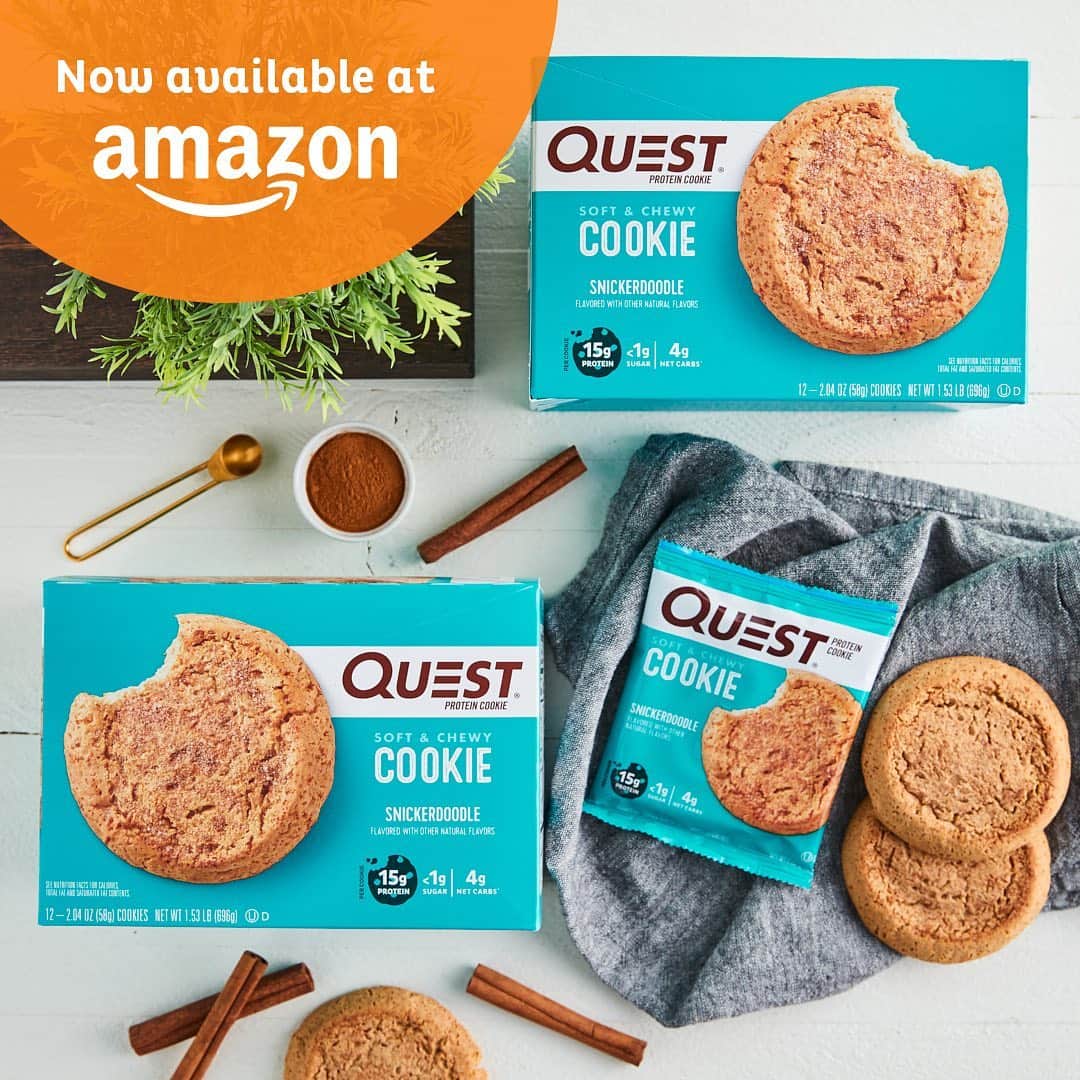 questnutritionさんのインスタグラム写真 - (questnutritionInstagram)「IMPORTANT COOKIE NEWS! 💪🍪Snickerdoodle is AVAILABLE NOW on @Amazon. 💯  Enjoy sweet cinnamon indulgence with every bite - each soft, chewy, & ketogenic-friendly cookie has 15g protein, <1g sugar, 4g net carbs, & 11g of fiber. 💙 #OnaQuest」1月16日 3時30分 - questnutrition