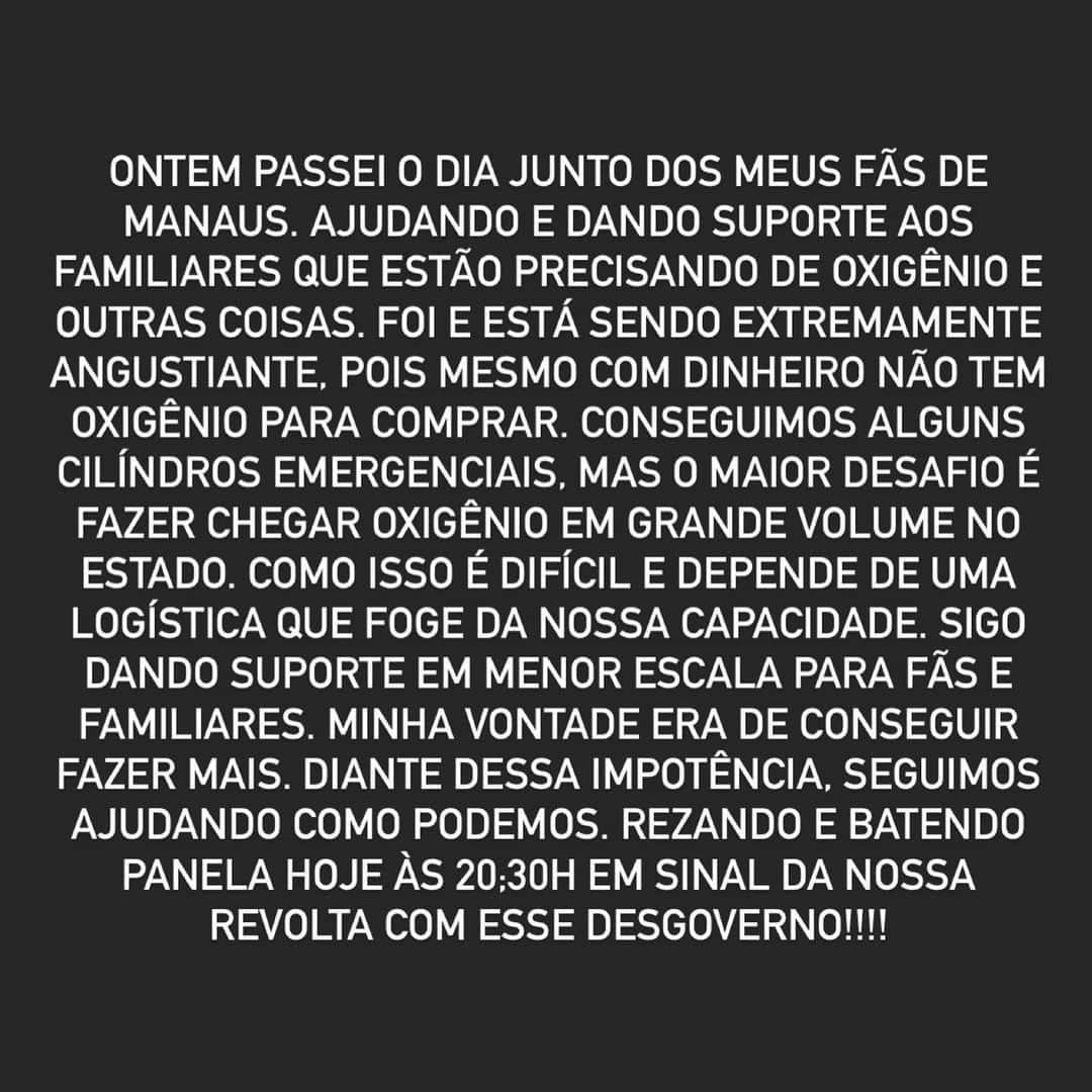 Preta Gilのインスタグラム：「🆘 Não podemos ficar parados e nos calar! A impotência é grande mas podemos rezar. Tentar ajudar como pudermos, divulgando o trabalho das ONGS e cobrando do Desgoverno SIM!!!   Eu virei entre os meus amigos a fiscal do Covid. É muito triste ver atitude irresponsável de quem amamos, eu sigo sendo a chata até estarmos todos vacinados!!!!」