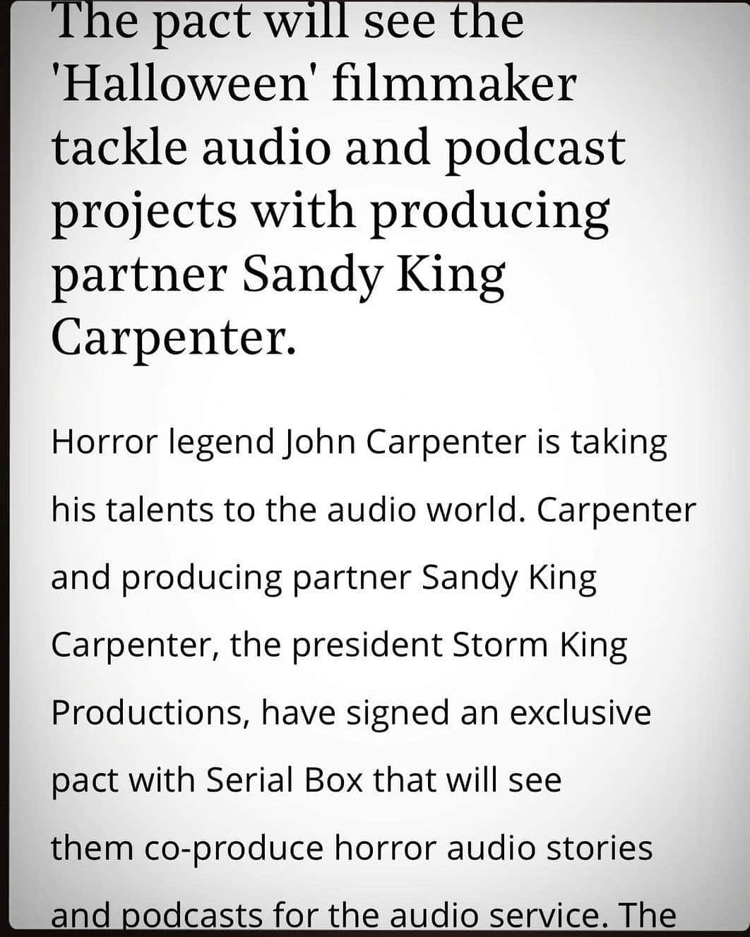 ジョン・カーペンターさんのインスタグラム写真 - (ジョン・カーペンターInstagram)「More details on our new exclusive deal with Serial Box.」1月16日 3時58分 - johncarpenterofficial