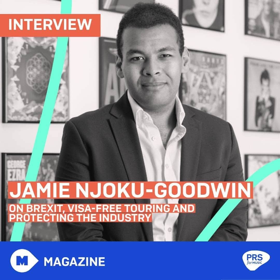 PRS for Musicのインスタグラム：「Brexit and visa-free travel for musicians is hot on everyone's minds right now, so M spoke to @_ukmusic CEO Jamie Njoku-Goodwin to discuss the issues, UK Music’s take on the situation and the work they are doing to protect and support the industry.  Read > LINK IN BIO #Brexit #Touring #Music #UKMusic」