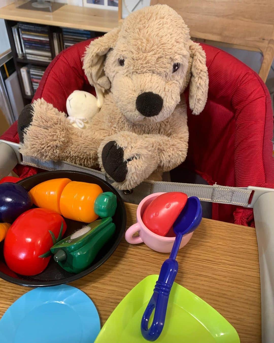 池辺愛さんのインスタグラム写真 - (池辺愛Instagram)「「離乳食はじめました🙋‍♀️」 おかゆ、イケます！by息子（5ヶ月）  「ボクは、野菜まるごとイケます！」by🐶（IKEAから連れてきて10年くらい？） ↑ 写真2枚目  息子にご飯を食べさせるための赤ちゃん用の椅子ですが、隙あらば3歳の娘が犬を座らせてご飯を食べさせてます😅  #5ヶ月 #離乳食 #ゴックン期 #10倍がゆ」1月15日 19時42分 - aiikebe