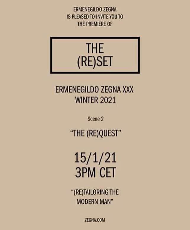 Christoffer Chengさんのインスタグラム写真 - (Christoffer ChengInstagram)「ARE YOU READY FOR A (RE)SET?  Come join me tonight for the Ermenegildo Zegna XXX Winter 2021 Show – THE (RE)SET at 3PM CEST (10PM Hong Kong time) on 15 January 2021 via www.zegna.com.   THE (RE)SET activates a fluid movement that blends the public and the private, the personal space and the public space , indoors and out, as lounging, living and working collide often in one single activity. In this seamless world that keeps taking shape, new style possibilities arise as Zegna (Re)tailors the modern man.  #ZegnaFW21 #ZegnaXXX @zegnaofficial」1月15日 20時15分 - curiouschristoffer