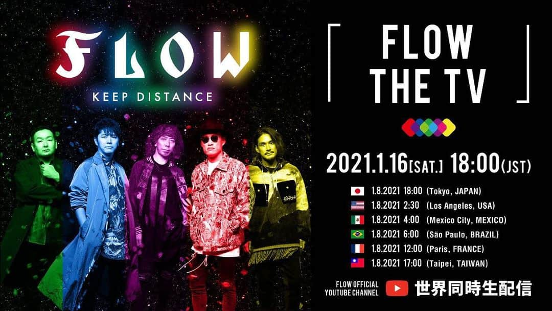 FLOWさんのインスタグラム写真 - (FLOWInstagram)「【FLOW THE TV】 明日18時生配信❗️  ゲッターズ飯田さんの占いによる今年のリーダー決定など内容盛りだくさんの予定🤩  一緒に楽しみましょう🕺🏾💃  Youtube streaming program "FLOW THE TV"  'Shinsekai' release commemorative special program will be broadcast !!!  You can watch it on FLOW OFFICIAL Youtube!  #FLOW」1月15日 21時39分 - flow_official_japan