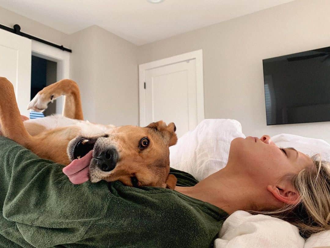 ダニエル・クヌッドソンのインスタグラム：「Morning snuggles with Benny 😜🐾」
