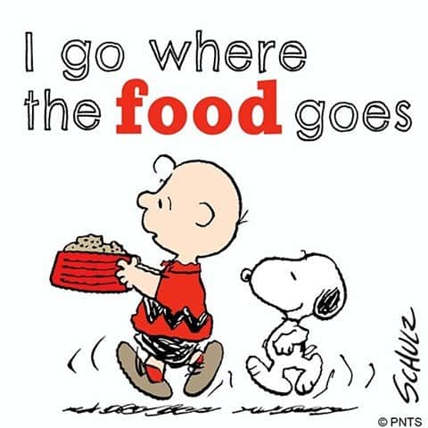 スヌーピーのインスタグラム：「You'll always find me near the food.」