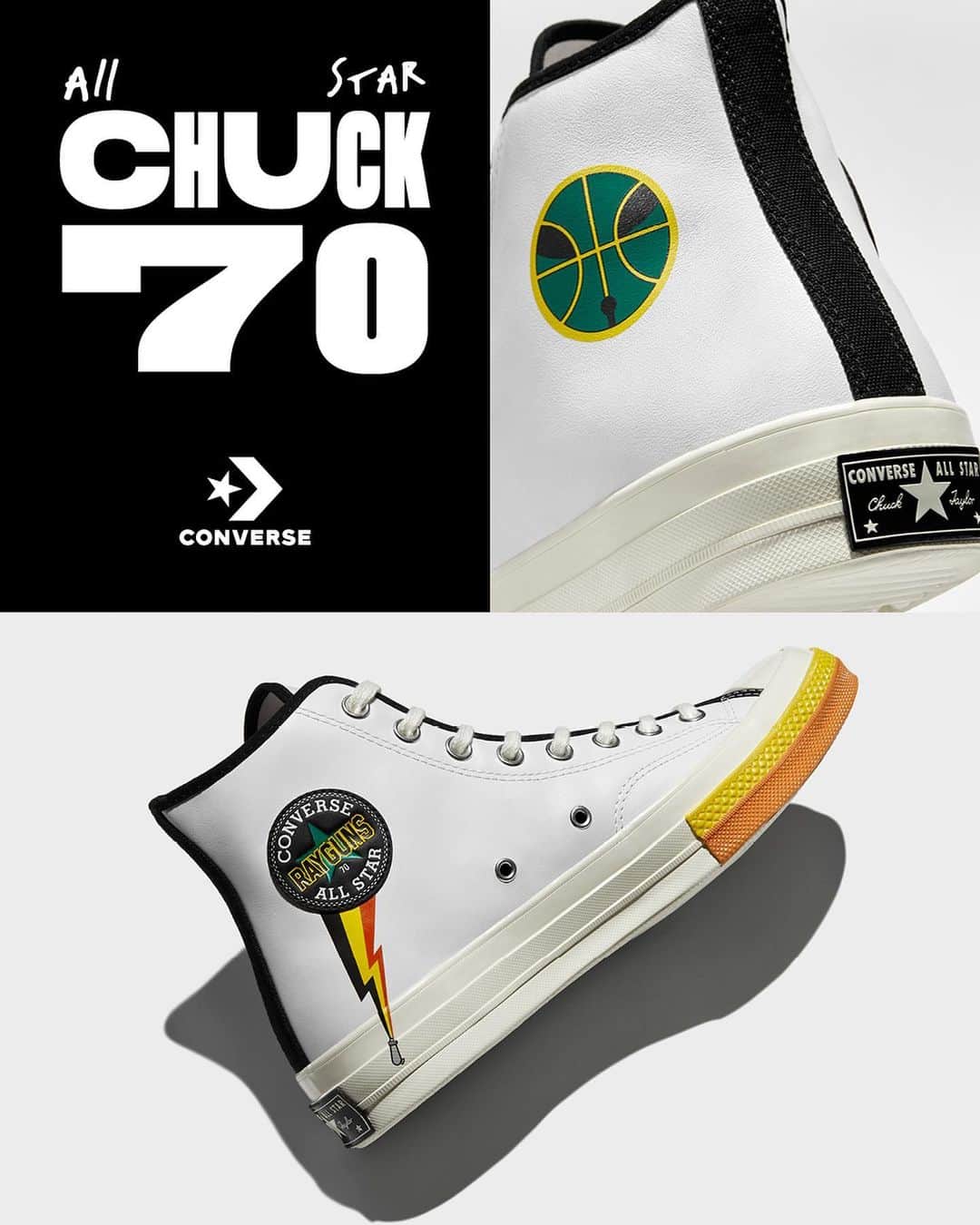 Foot Lockerのインスタグラム：「'70s vibes & out of the world designs, the #Converse x Roswell Rayguns pack is now available. Men's + Kids sizes.」