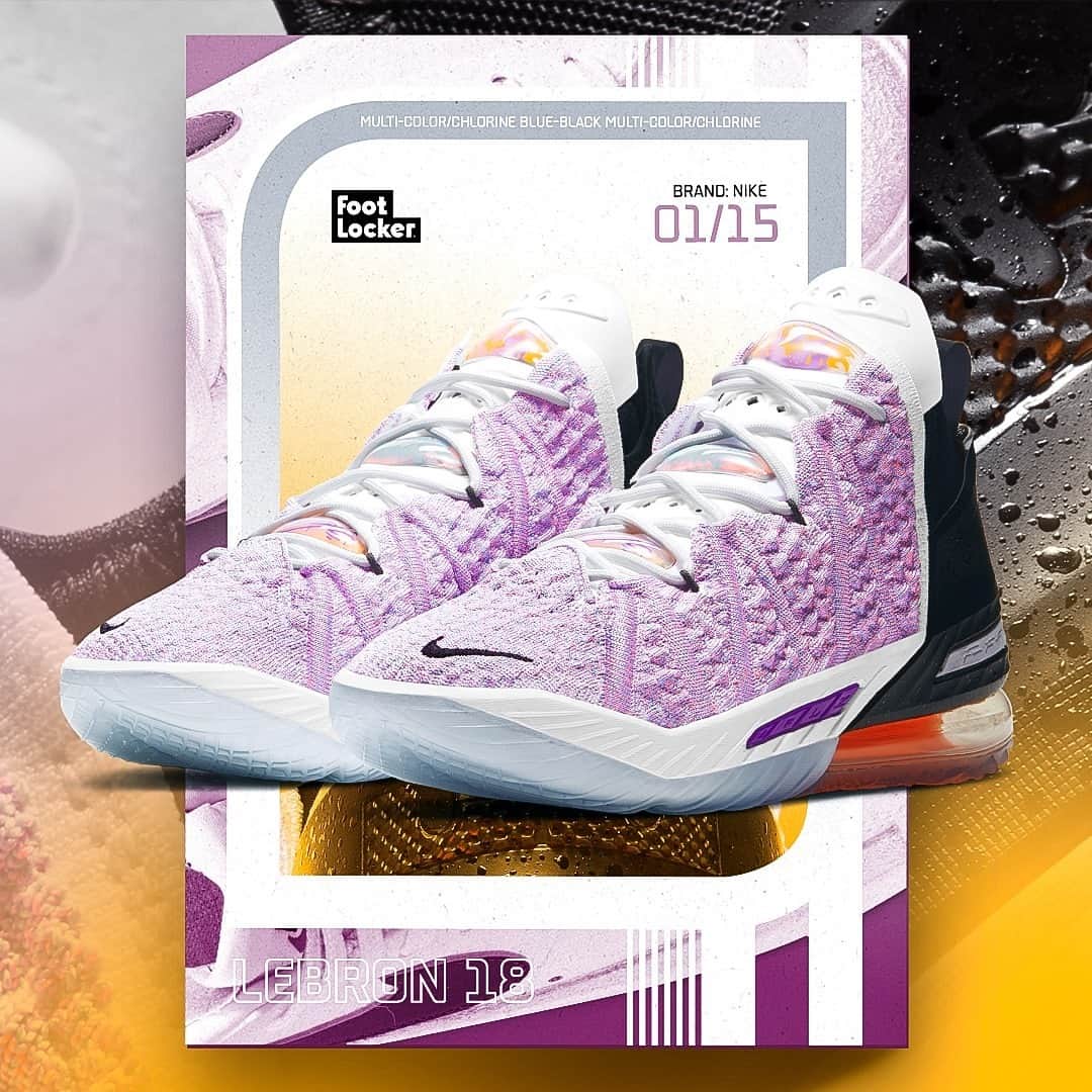 Foot Lockerのインスタグラム：「Explode on the court in the all-new #Nike Lebron 18 'Multicolor.' Available online and in select stores.」