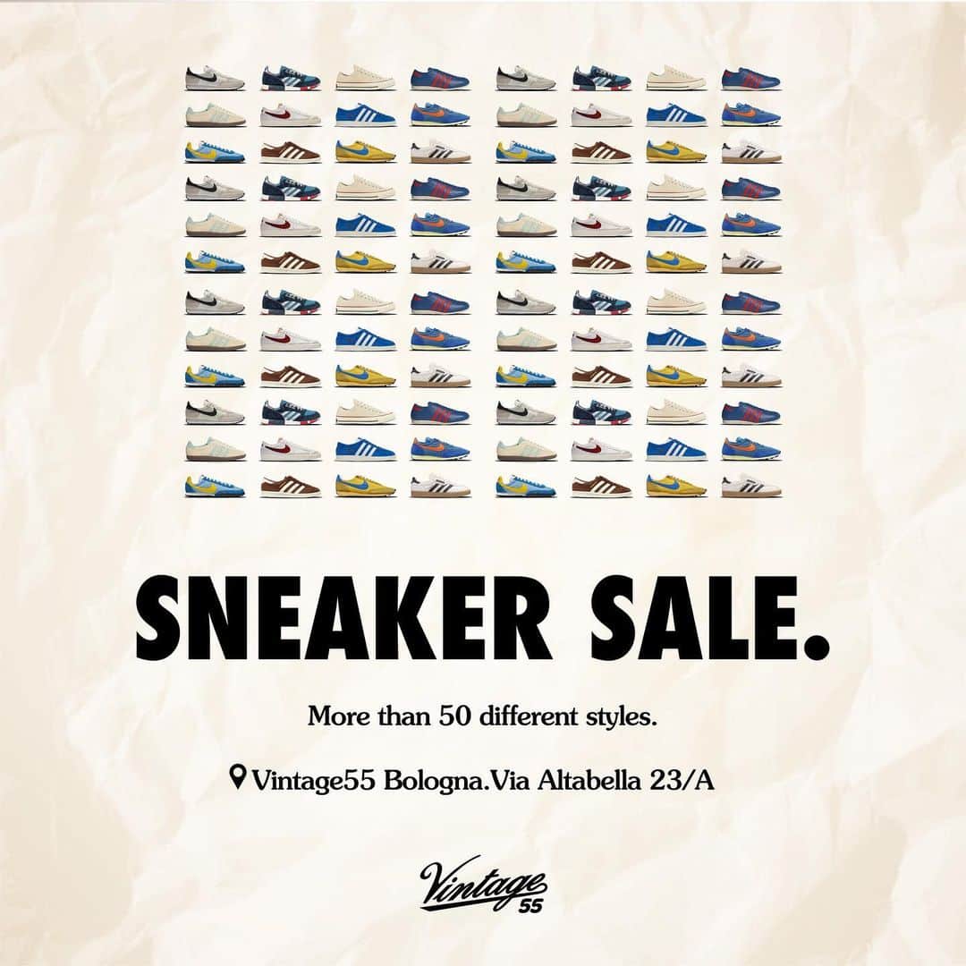 ヴィンテージ55のインスタグラム：「Sneaker Sale 👟👟 Starting from tomorrow. Up to 50% off!」