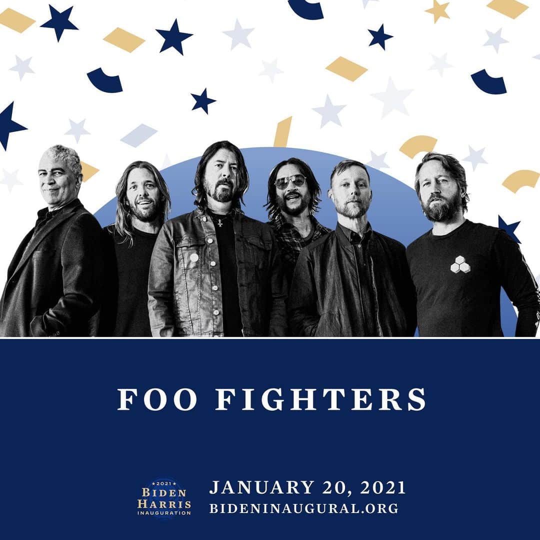 フー・ファイターズのインスタグラム：「Announced today, Foo Fighters will be joining the inauguration celebration for @joebiden and @kamalaharris. Tune in January 20th at 8:30pm ET. For more details on the event visit bideninaugural.org.   #Inauguration2021   Photo: @neumanvision」