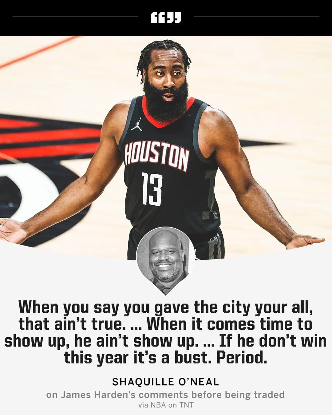 espnさんのインスタグラム写真 - (espnInstagram)「Shaq isn’t buying James Harden saying he did everything he could in Houston.」1月16日 0時51分 - espn