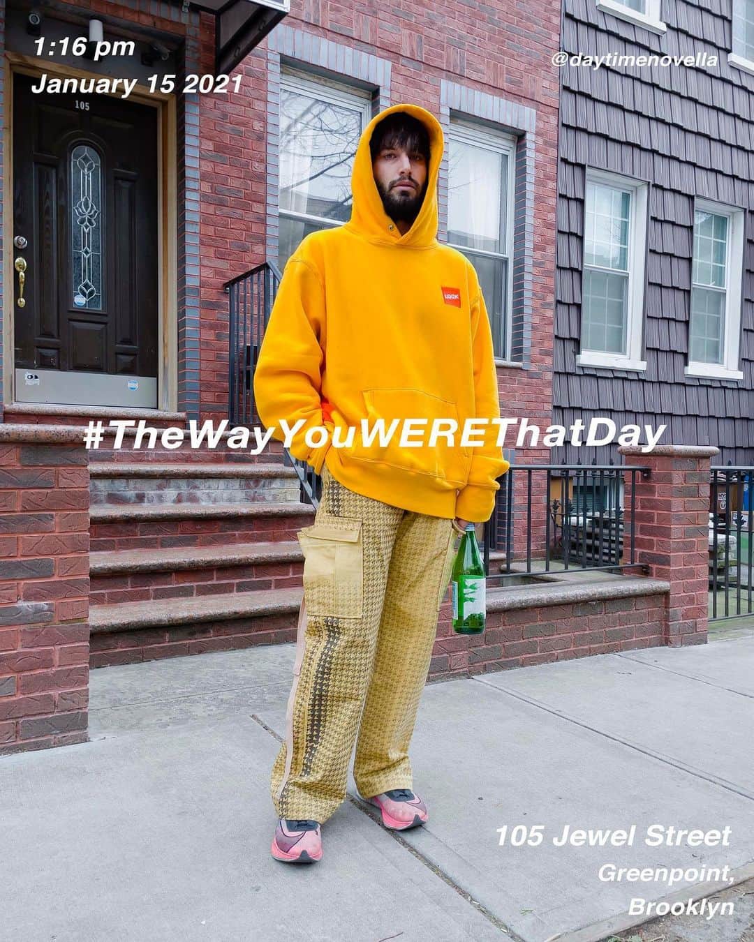 筒井心一のインスタグラム：「@daytimenovella on 105 #JewelStreet at 1:15 pm, January 15 2021, #NewYork ﻿ #OutfitOfTheDay = #TheWayYouWEREThatDay  #TWYWTD #ShinichiTsutsui」