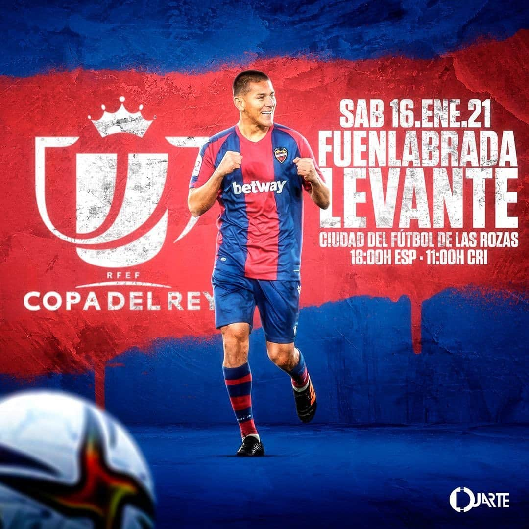 オスカル・デュアルテのインスタグラム：「@levanteud  ¡Partido Copa Del Rey! 🙌 #macholevante🔴🔵🐸 !   📍 Jornada 3 🏆 Copa Del Rey 👑  🆚 Fuenlabrada  🏟  Ciudad de fútbol de las rozas  ⏰ 18:00 🇪🇸 11:00 🇨🇷  📅 Sábado 16 Enero --」