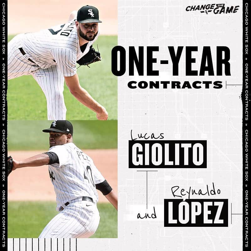 シカゴ・ホワイトソックスのインスタグラム：「The #WhiteSox have agreed to terms on one-year contracts with right-handed pitchers Lucas Giolito ($4.150-million) and Reynaldo López ($2.1-million), avoiding arbitration with both players.」
