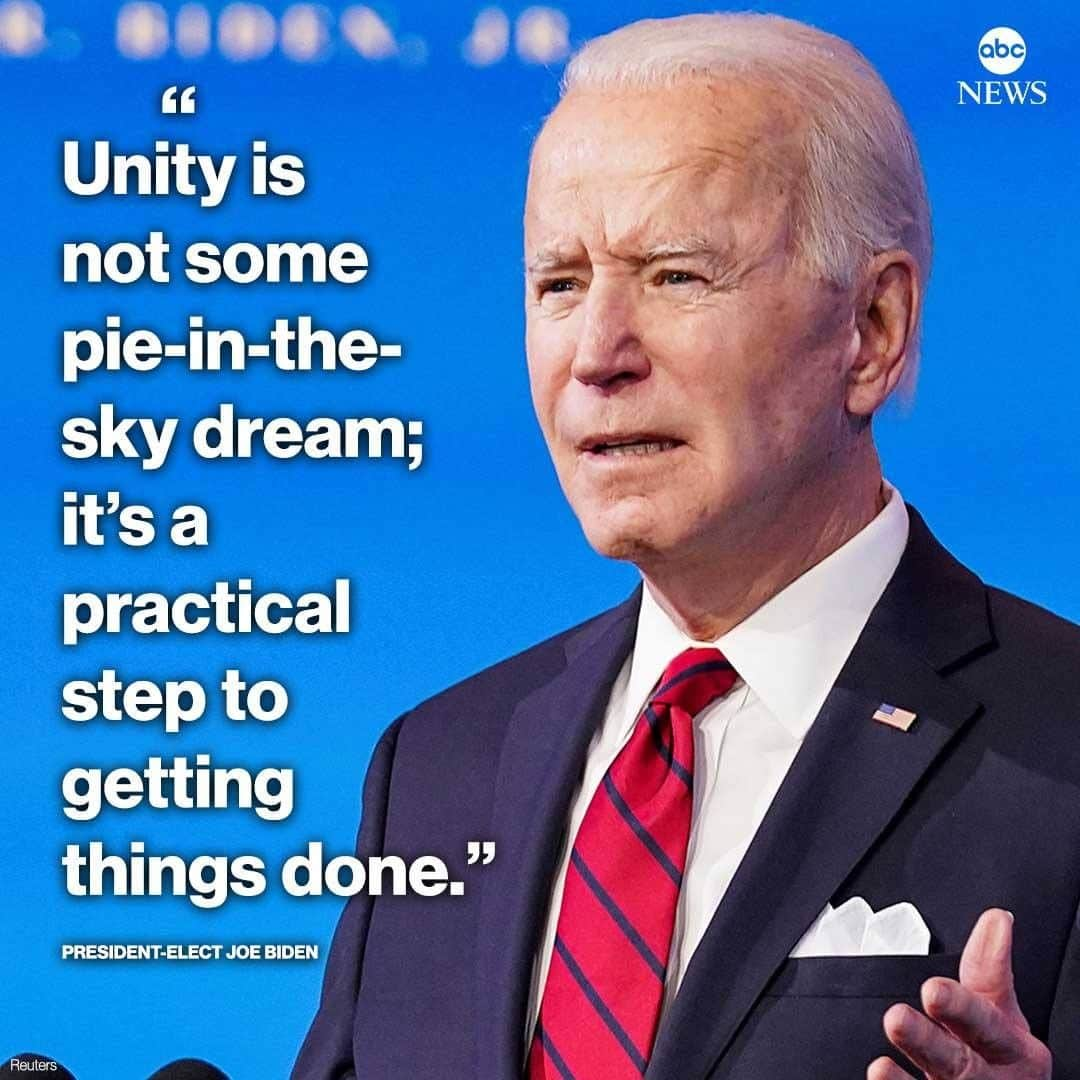 ABC Newsさんのインスタグラム写真 - (ABC NewsInstagram)「President-elect Joe Biden: "Unity is not some pie-in-the-sky dream; it's a practical step to getting things done."」1月16日 6時47分 - abcnews