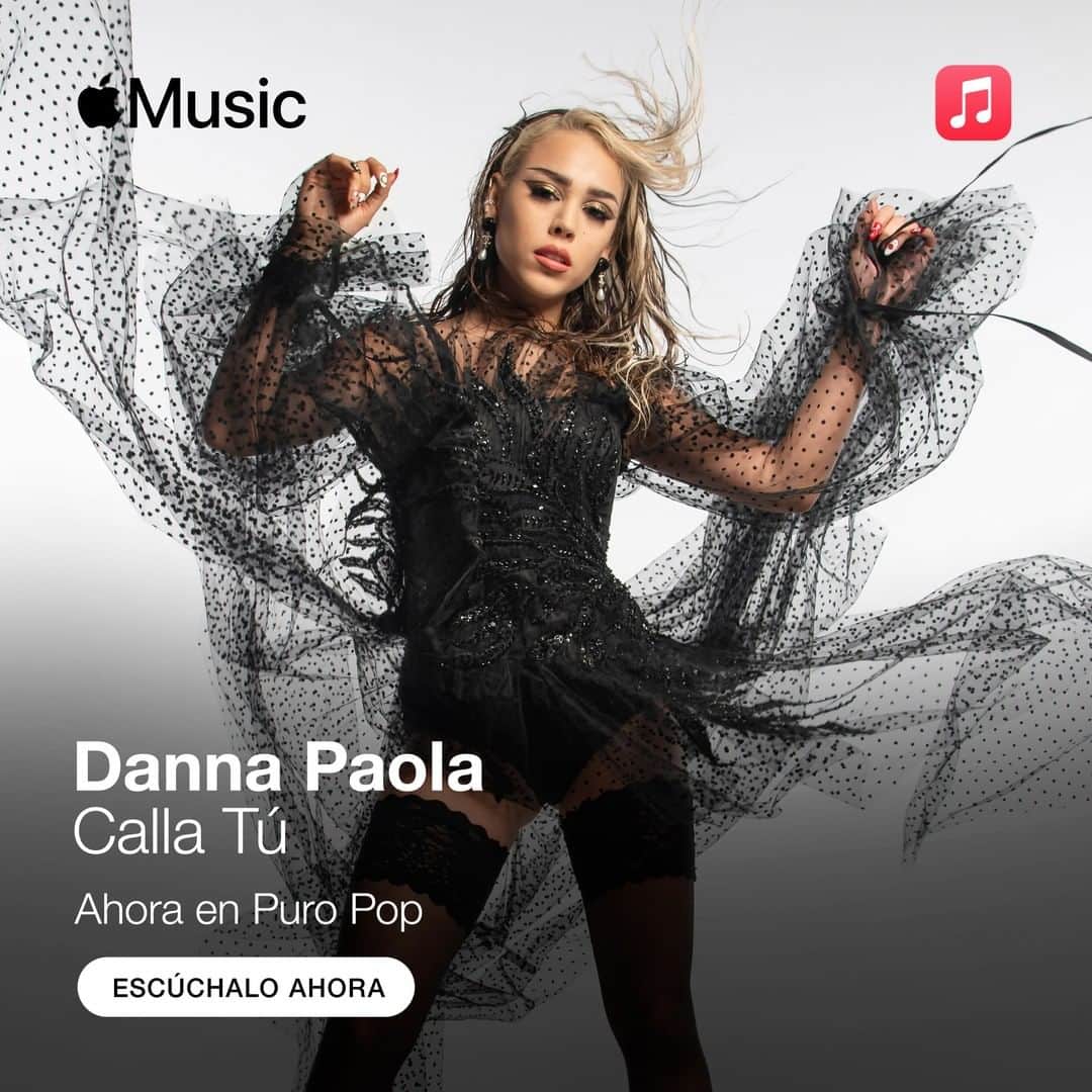 Danna Paolaのインスタグラム：「#CallaTú 🥀  esta en la playlist #PuroPop de @applemusic. Escúchala ahora, cantemos juntos y agrégala a tu biblioteca. 🥰🥰🥰」
