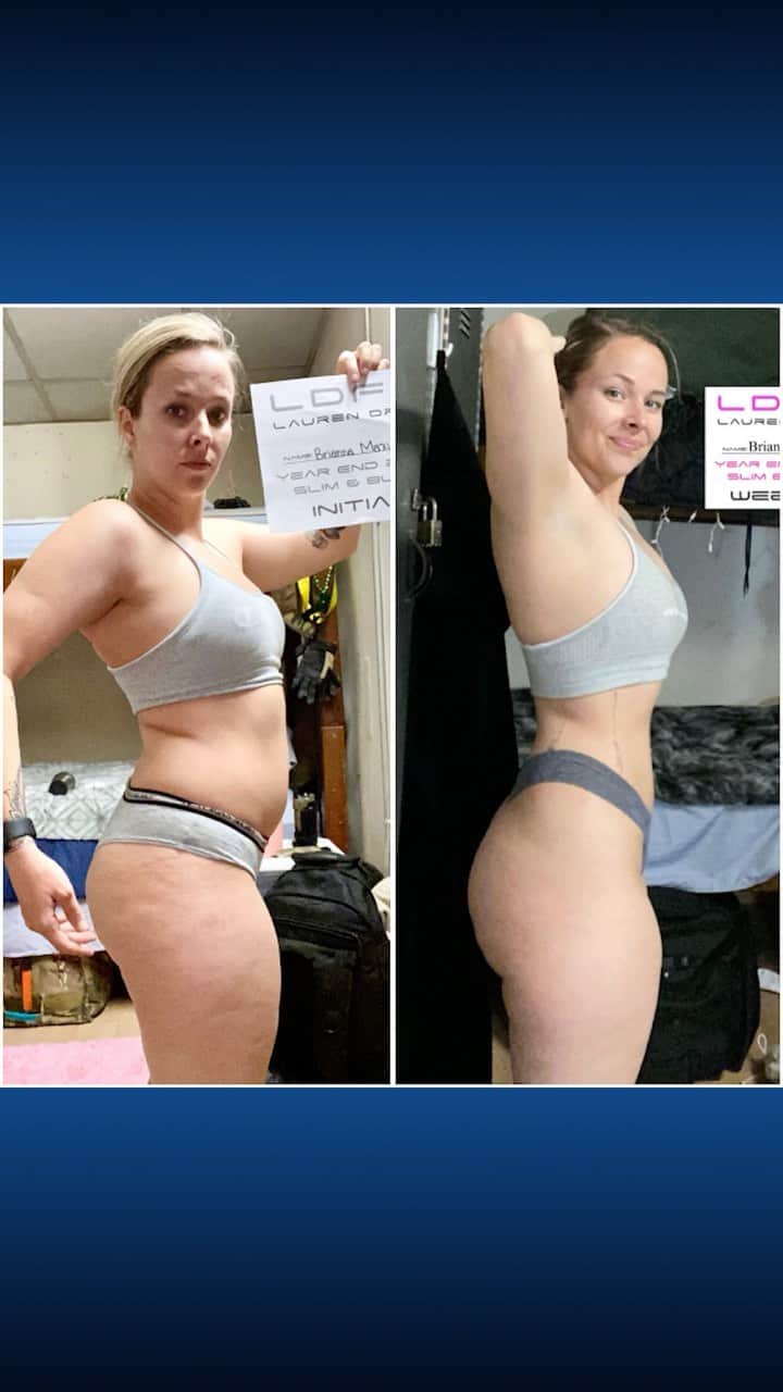 Lauren Drain Kaganのインスタグラム：「Bri  @Bodybybrianna in her own words: “While on my deployment, it was time for me to find myself again. I decided to start this 6-week challenge to boost my confidence and make me feel secure within myself again. You can tell a major difference in my happiness level in my before and after pictures. When I started this challenge, I was depressed and super insecure. By the end of this challenge, I feel confident and happy again. It made me find a love for the gym, that I never thought I would ever have. I always wanted to be like the women who ENJOYED the gym. While deployed, the gym is the only thing you have during your off-hours. Thank you Lauren for believing in me, and helping me become a better version of myself.” She also took home $800 in cash for having accomplished this amazing transformation. Join my next 6 Week Challenge starting this Sunday the 17th. Get all the info via the link in my bio💪🏽 Spots are almost gone so get yours while you still can🙈 What are you waiting for? If you are hesitant just look over the testimonials on my website or drop me an email with your questions. I’ve now helped over 25,000 clients over the last 5 years and will be doing this program along side everyone to hit my personal 2021 postpartum goals.  #weightloss #weightlossjourney #diet #dietplan #workout #athomeworkout #fitmom #fitness #fitnessmotivation #fitness #fitfam #mealplan #legday #squats #squat」