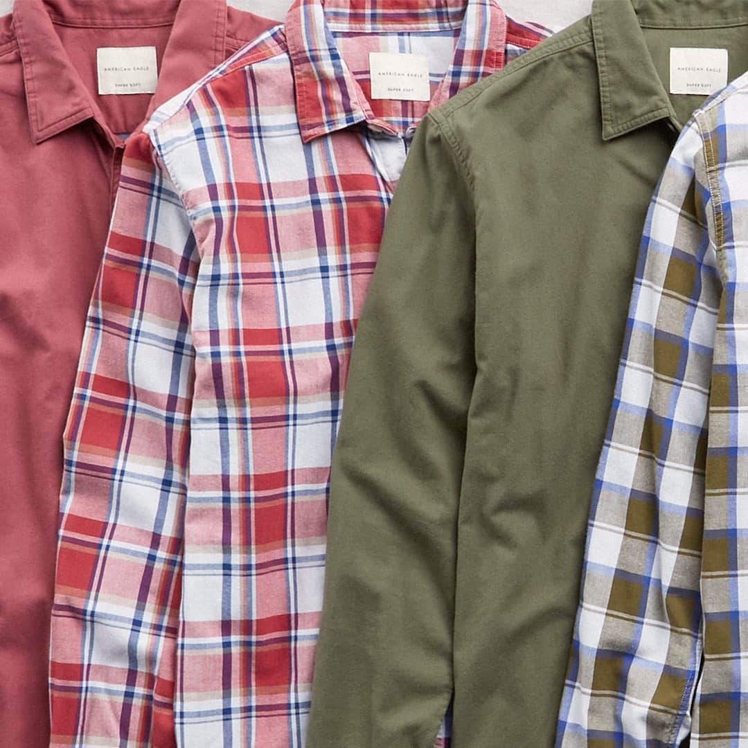 American Eagleのインスタグラム：「Plaid to see you 👋 Beyond-soft flannels & button-downs made for layering up or styling solo」