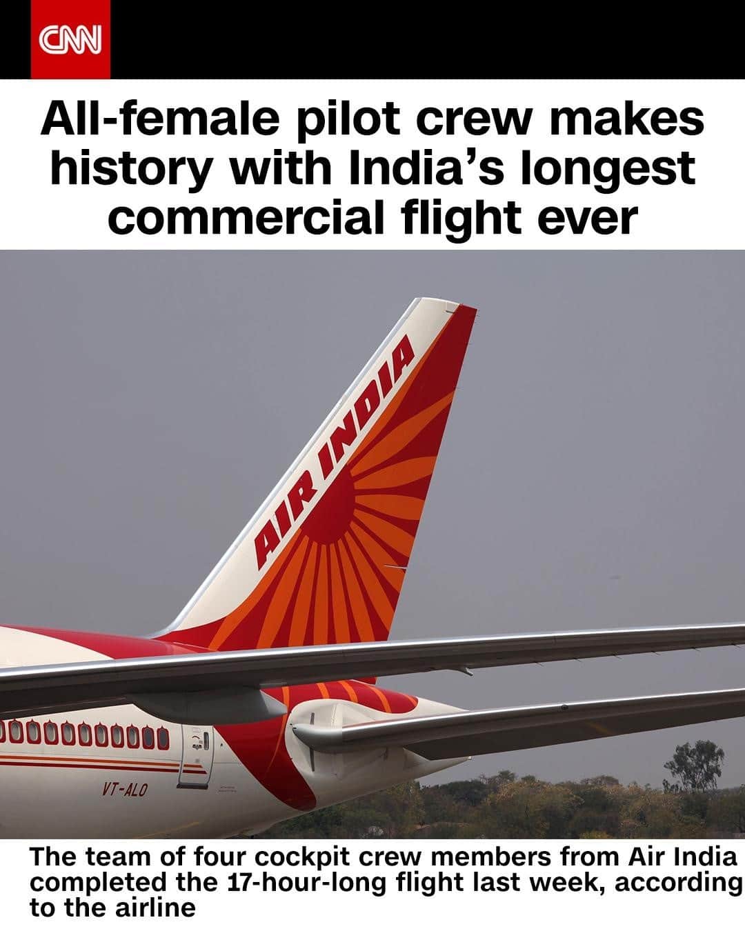CNNさんのインスタグラム写真 - (CNNInstagram)「An all-female Indian pilot team made history this week after they completed the longest nonstop commercial flight ever operated by an Indian national airline. The team of four cockpit crew members from Air India completed the 17-hour-long flight last week, according to the airline. "We are India's daughters who were given the opportunity to make this historic flight," the commander of the flight, Captain Zoya Aggarwal, said. "We were able to create a new chapter in the Indian aviation history." ⁠ ⁠ (📸: Amas Bhojani/Bloomberg/Getty Images/File)」1月16日 22時01分 - cnn