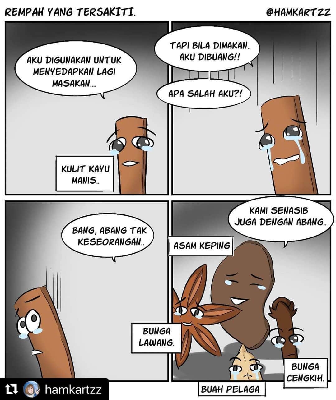 Koleksi Komik Malaysiaさんのインスタグラム写真 - (Koleksi Komik MalaysiaInstagram)「#Repost @hamkartzz with @make_repost ・・・ REMPAH YANG TERSAKITI.. Bende ni guna nk menyedap masakan. Tapi bila dimakan, hilang terus selera 😭 . . Follow @hamkartzz for more.. . #komiklawak #komik #komikmalaysia #memes #meme #gengkomik #gengkomikdigital #gengkomikmalaysia #lukisan #hambar #drawing #digitalart #karyawan #art #artist #artwork #drawings」1月16日 18時12分 - tokkmungg_exclusive