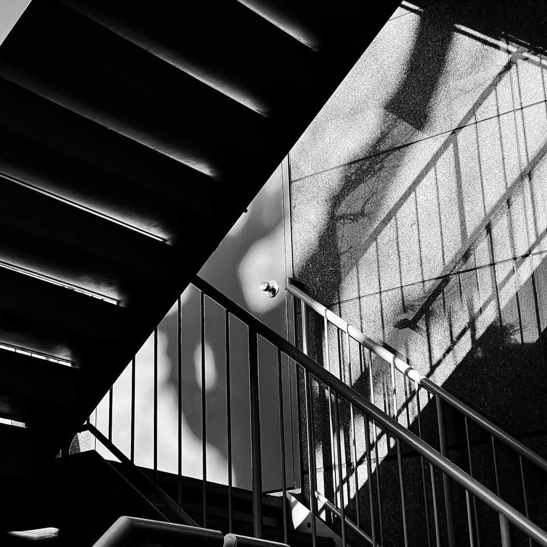 naotakeのインスタグラム：「非常階段 - A fire escape / iPhone 12 Pro Max & Snapseed, 20210117 . . 久しぶりの28mmレンズの画角にまだ体が馴染んでない。 . . #spicollective #royalsnappingartists #infamous_family #rsa_main #infinity_photo_cult #jp_gallery_member #jp_gallery_bnw #trb_bnw #wp_bnw  #bnw_life #bnwlife_member #bnw_life_shots #bnw_captures #world_bnw #top_bnw #team_jp_ #team_jp_モノクロ #ig_energy_bw #ig_nihon #streetphotographybnw #igersjp #blackandwhite #bnw #bnwphoto #monochrome #bw #bnwphotography #ShotOniPhone #shotoniphone12promax」