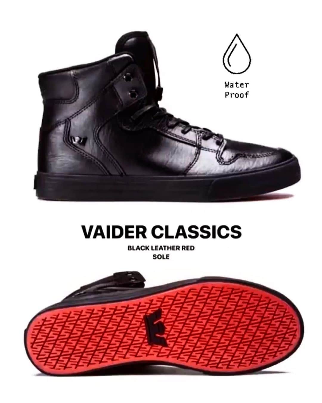 のインスタグラム：「. 【VAIDER CLASSICS】  - BLACK LEATHER RED SOLE -   STORE & ONLINE  #suprafootweartokyo #sneaker  #vaider #harajuku #tokyo」