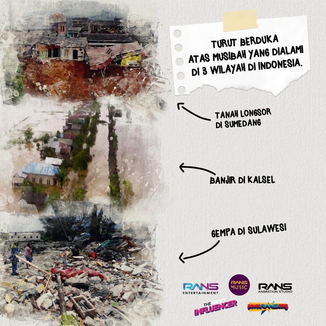 Raffi Ahmadさんのインスタグラム写真 - (Raffi AhmadInstagram)「Turut beduka untuk Musibah tanah longsor di Sumedang, banjir di Kalimantan Selatan, & gempa bumi di Mamuju, Sulawesi Barat. 🙏🏻🙏🏻🙏🏻🙏🏻」1月16日 21時04分 - raffinagita1717