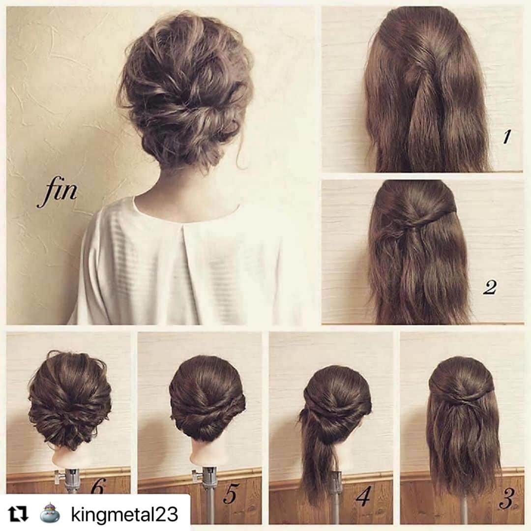 kingmetal23 ヘアアレンジさんのインスタグラム写真 - (kingmetal23 ヘアアレンジInstagram)「ヘアレシピ。 以前のヘアレシピを再リポストしております。  ①図のようにツイストしてピン打ちをします。 ②右はちうえもツイストしてセンター付近にピン打ちします。 ③左サイドも同様にします。 ④右サイドの残りをネープと一緒にツイストして左耳付近にピニングし毛先を中にいれます。 ⑤左サイドも同様にします。 ⑥好みに崩していき完成です。 finツイストのみで出来る簡単可愛いアレンジになっています😊  #美容院#神戸#美容室#ロカリ#兵庫#三宮#元町#トアウエスト#栄町#姫路#垂水#三田#西宮#神戸美容室#アントテン#antten#簡単アレンジ#ヘアアレンジ解説 #ヘアアレンジ動画 #簡単ヘアアレンジ #アレンジ動画 #アレンジ解説 #ロカリヘア」1月16日 21時24分 - kingmetal23