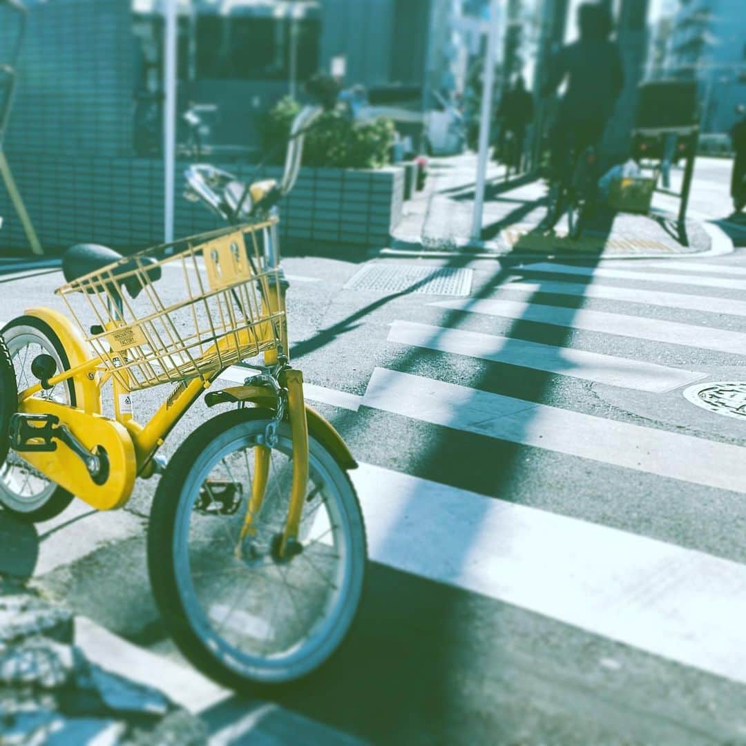 のインスタグラム：「#yellow #bicycle #forkids #shadow #sun #street」