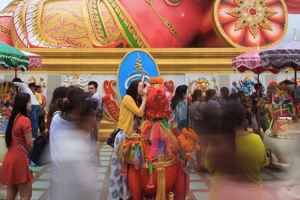 タイ国政府観光庁さんのインスタグラム写真 - (タイ国政府観光庁Instagram)「・﻿ ／⠀﻿ タイでどこ行く❓何する❓⠀﻿ 今週の注目スポットは...🇹🇭✨⠀﻿ ＼⠀﻿ ﻿ 🌟今月のテーマ：開運（パワー）スポット﻿ 📍ワット・サマーン・ラッタナーラーム﻿ ﻿ 今週は、バンコクから日帰りで行ける「ワット・サマーン・ラッタナーラーム」に注目👀✨⠀ ﻿ ﻿ SNSで話題沸騰中のこの寺院、その大きな見どころは「ピンクのガネーシャ像」です🙏﻿ 「ガネーシャ」とはヒンドゥー教の神様で、人間の体に４本の腕、そして象の頭を持っています😌﻿ ﻿ ワット・サマーン・ラッタナーラームでは、このガネーシャ像の周りにいるネズミの像に願い事をささやくと、それをガネーシャへ代わりに伝えてくれるとされています💁‍♀️﻿ ネズミ像は７体あるので、自分の生まれた曜日のネズミにお願いしましょう✨ほかにも、金運アップとされるネズミ像が２体あり、こちらも大人気です👏﻿ ﻿ ＜アクセス＞﻿ バンコクのBTSエカマイ駅そばにある東バスターミナルから、チャチューンサオのバスターミナルまで約2時間。その後乗り合いタクシー等を使って、車で約30分🚗﻿ ﻿ #タイ #チャチューンサオ #ワットサマーンラッタナーラーム #ピンクのガネーシャ #ピンクガネーシャ #ガネーシャ #タイ寺院 #お寺巡り #お寺好きな人と繋がりたい #パワースポット #パワースポット巡り #こんなタイ知らなかった #もっと知りタイ #タイ旅行 #旅好きな人と繋がりたい #旅行好きな人と繋がりたい #海外旅行 #thailand #chachoengsao #chachoengsaoitrip #watsamanrattanaram #ganesa #pinkganesa  #thainess #amazingthailand #thailandtravel #thailandtrip #thai #thaistagram #lovethailand ﻿」1月17日 17時37分 - amazingthailandjp