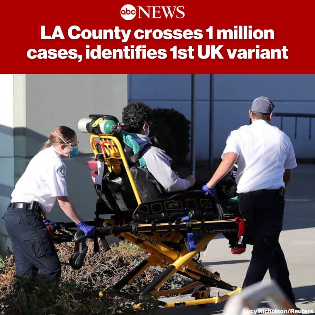 ABC Newsさんのインスタグラム写真 - (ABC NewsInstagram)「Los Angeles County, the hardest hit region in the country right now, has crossed 1 million confirmed cases of COVID-19.  The county also identified its first case of the so-called U.K. variant. MORE AT LINK IN BIO.」1月17日 9時29分 - abcnews