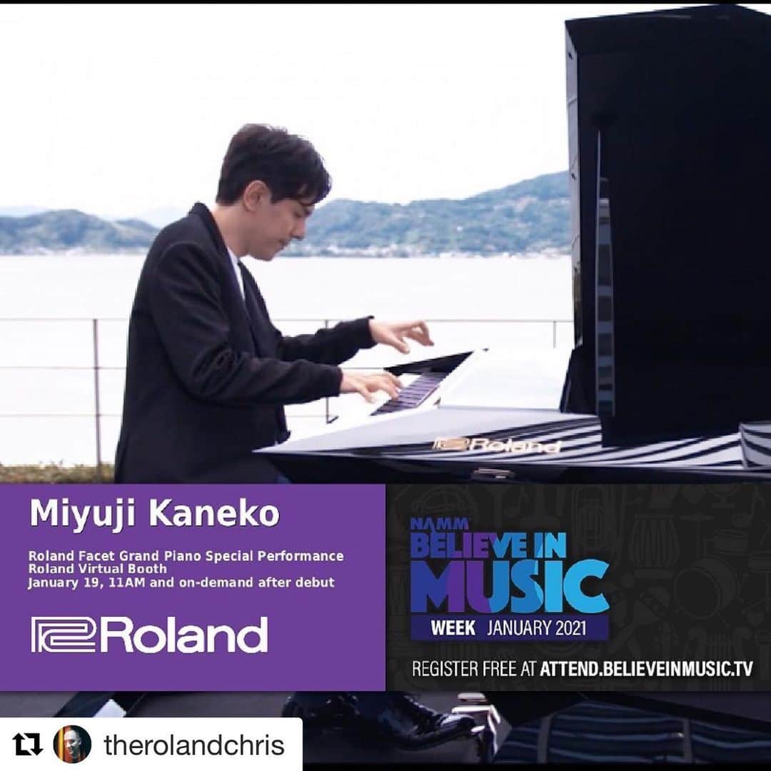 のインスタグラム：「@thenammshow #thenammshow #piano #pianist #MiyujiKaneko #Roland #facetgrandpiano  Jan.19. 11:00AM〜 Thank you! #Repost @therolandchris」