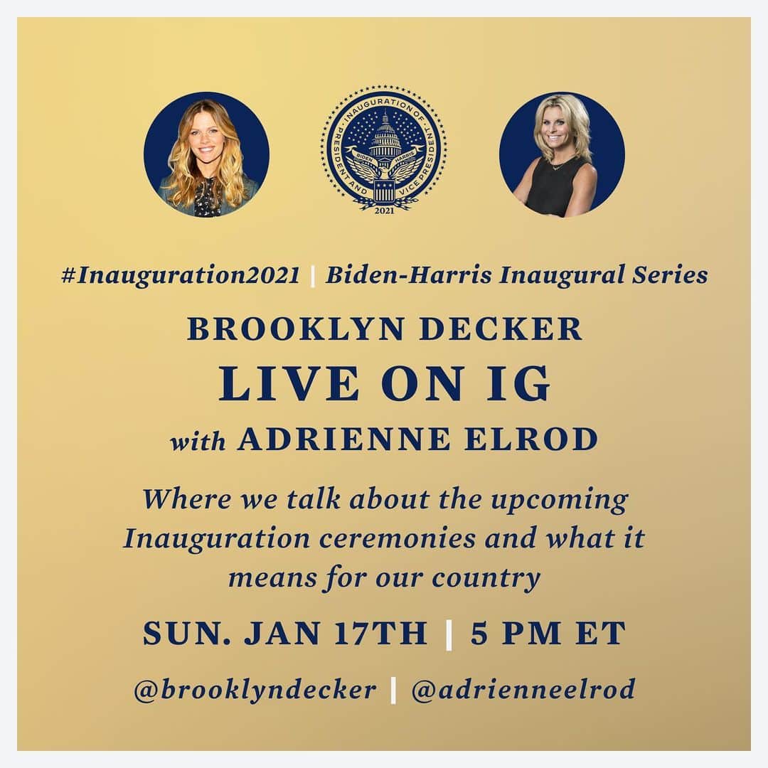 ブルックリン・デッカーのインスタグラム：「Counting down the days to the Inauguration, who’s with me? Join me and @adrienneelrod tomorrow at 5pE to discuss the festivities and how to enjoy and celebrate @joebiden & @kamalaharris safely from home.」